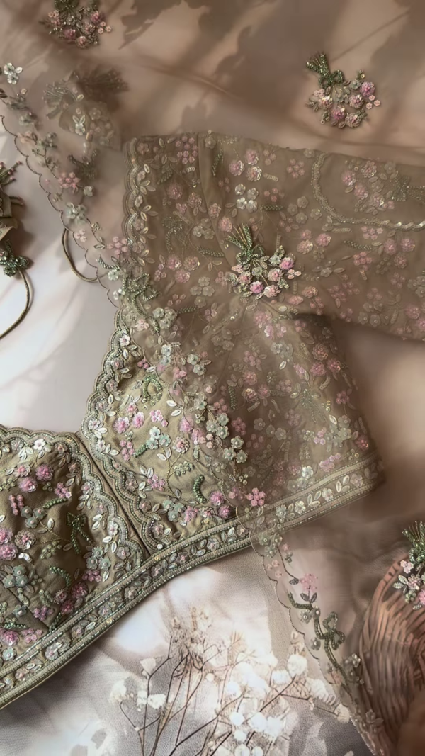 Elegant Mauve Embroidered Net Saree with Blouse