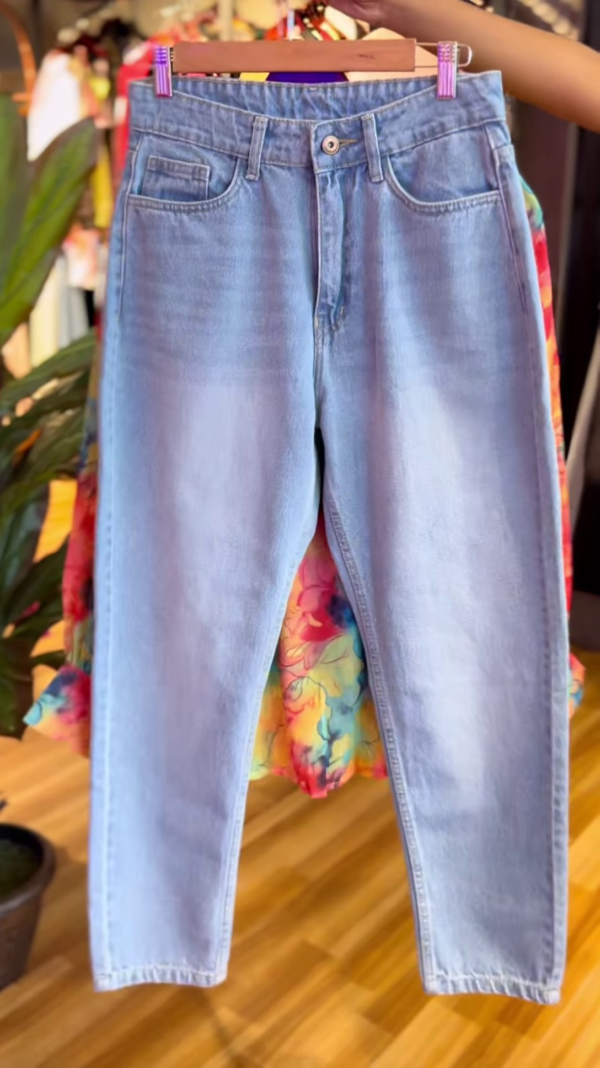 Tropical Watercolor Shirt Co-ord Set with Sky Blue Ribbed Tank & Light Wash Denim