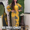 Chic Mustard & Grey Printed Long Dress – Effortless Elegance