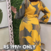 Chic Mustard & Grey Printed Long Dress – Effortless Elegance