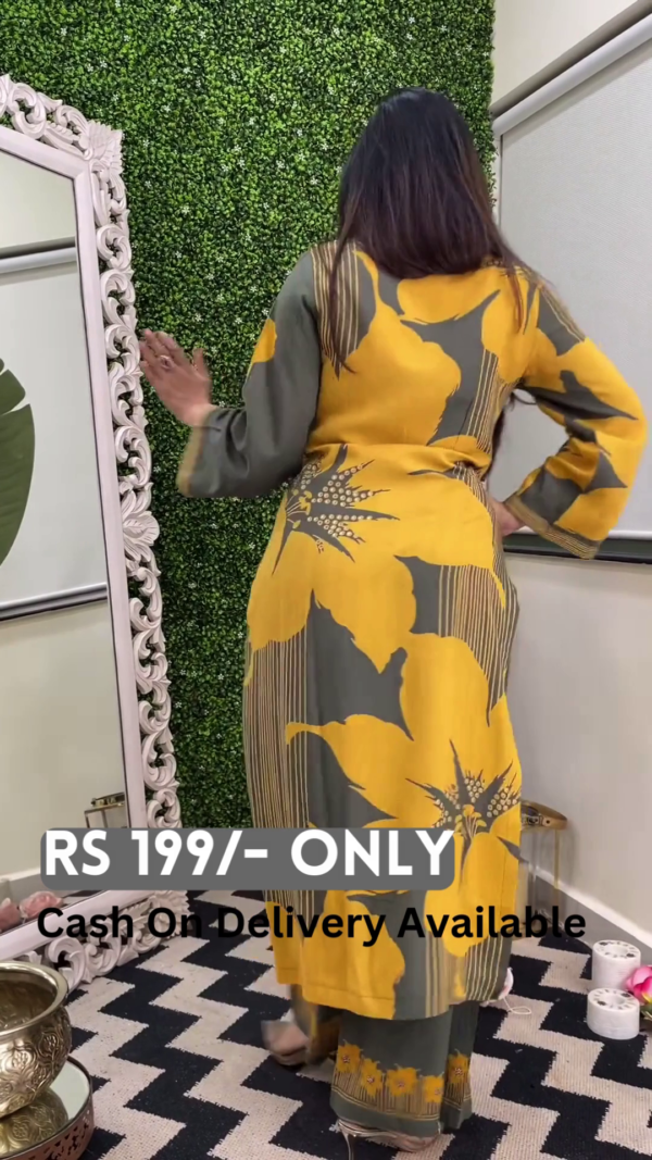 Chic Mustard & Grey Printed Long Dress – Effortless Elegance
