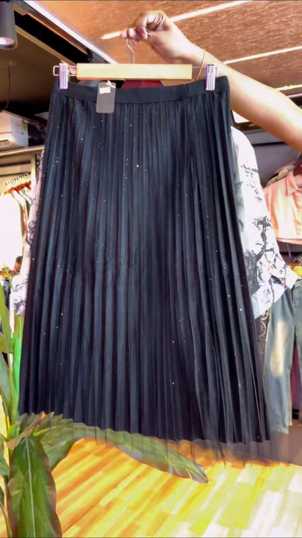 Monochrome Palm-Print Satin Co-ord with Draped Top & Sheer Layered Skirt