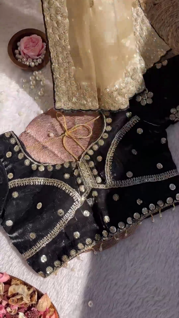 Royal Black Golden Heavy Embroidered Designer Blouse