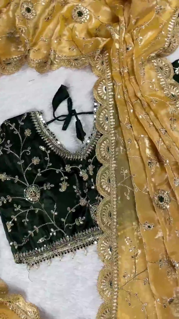 Premium Black & Golden Heavy Embroidered Partywear Blouse with Dupatta