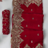 2619-2.png Premium Bridal Red Heavy Embroidered Partywear Saree with Designer Blouse Fabric