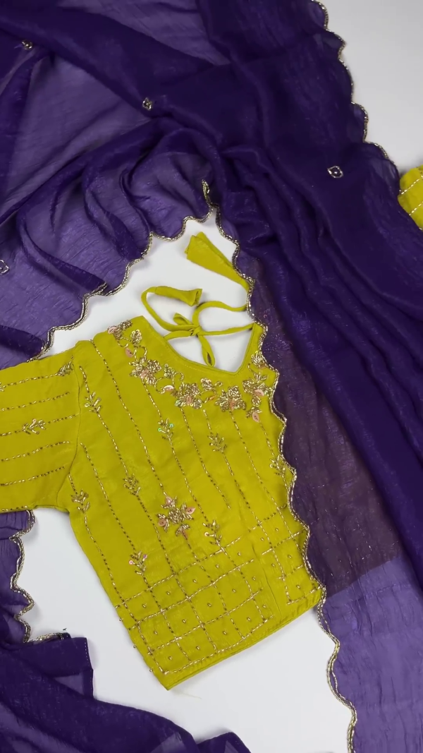 2620-1.png Premium Mustard Embroidered Blouse with Elegant Purple Dupatta Set