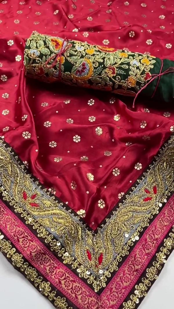 Premium Red Heavy Embroidered Partywear Saree with Designer Blouse Fabric