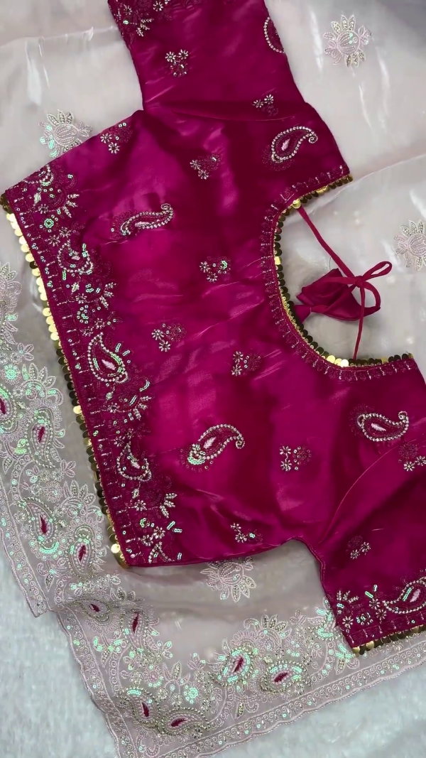 Premium Magenta Embroidered Designer Blouse with Elegant Pastel Dupatta Set