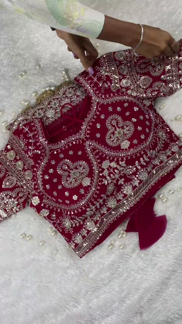 Premium Bridal Maroon Heavy Embroidered Designer Blouse with Dupatta Set