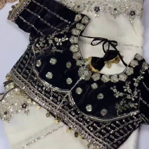 2628-4.png Classic Black & Ivory Heavy Embroidered Designer Blouse with Coin Latkan Border