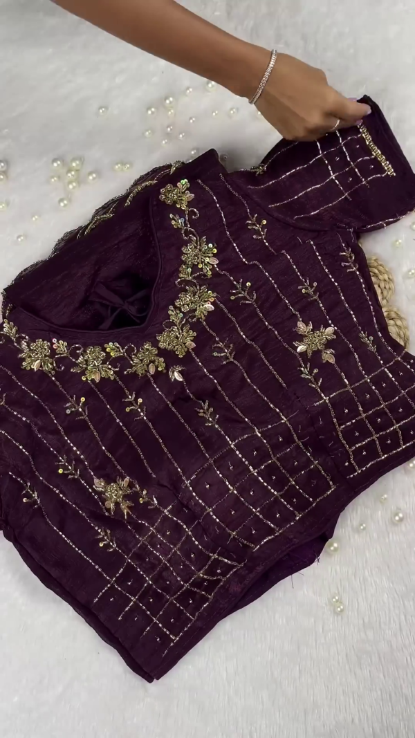 2629-2.png Royal Wine Purple Heavy Embroidered Designer Blouse with Sequin Grid Work
