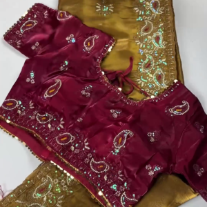 2631-1.png Premium Maroon & Antique Gold Heavy Embroidered Designer Blouse with Dupatta Set