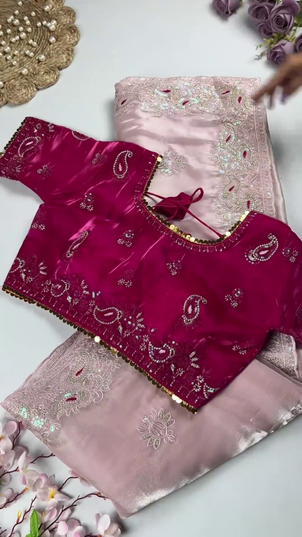 Premium Maroon & Antique Gold Heavy Embroidered Designer Blouse with Dupatta Set