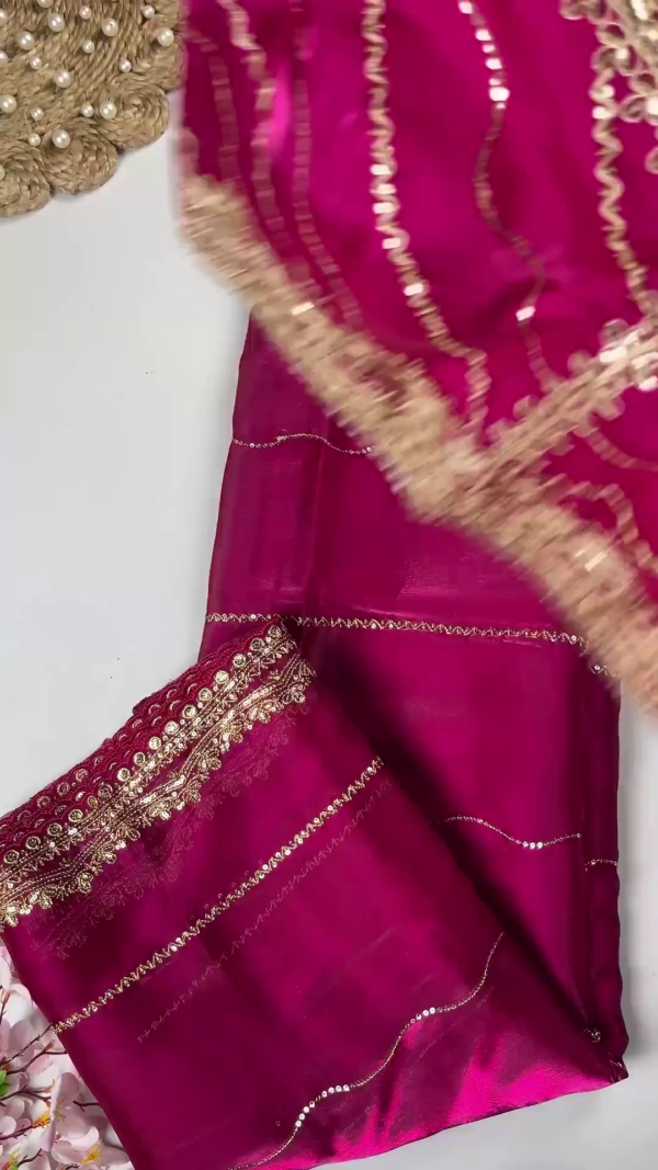 Premium Magenta Rani Pink Heavy Embroidered Designer Blouse with Dupatta Set