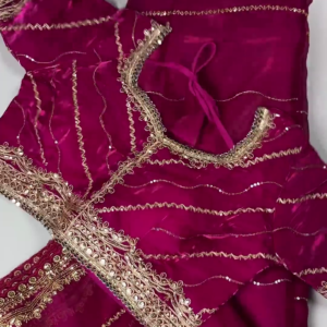 2632-2.png Premium Magenta Rani Pink Heavy Embroidered Designer Blouse with Dupatta Set