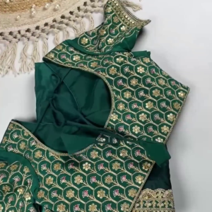 2633-1.png Premium Bottle Green Heavy Embroidered Designer Blouse with Dupatta Set