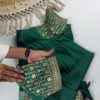 Premium Bottle Green Heavy Embroidered Designer Blouse with Dupatta Set