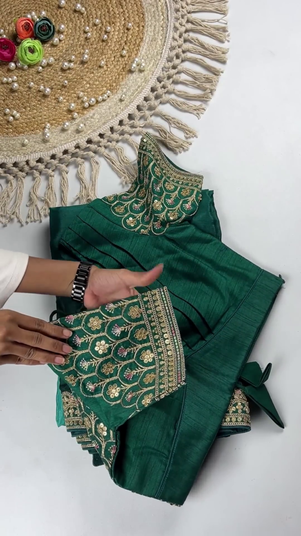 Premium Bottle Green Heavy Embroidered Designer Blouse with Dupatta Set