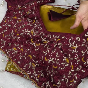 2634-2.png Premium Bridal Wine Maroon Heavy Embroidered Designer Blouse with Dupatta Set