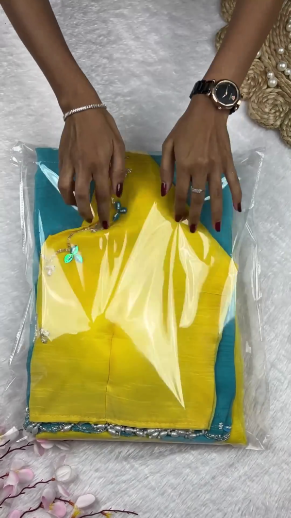 Vibrant Yellow Designer Hand-Embroidered Blouse with Ombre Dupatta Set