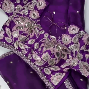 2636-1.png Royal Purple Heavy Embroidered Designer Blouse with Sequin Dupatta Set