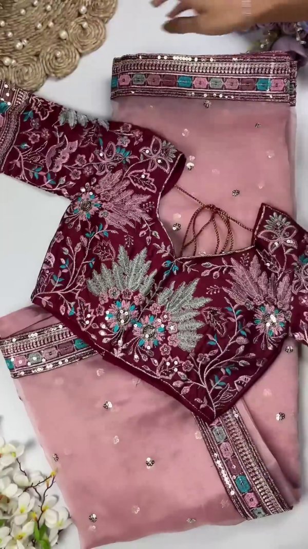 Royal Purple Heavy Embroidered Designer Blouse with Sequin Dupatta Set