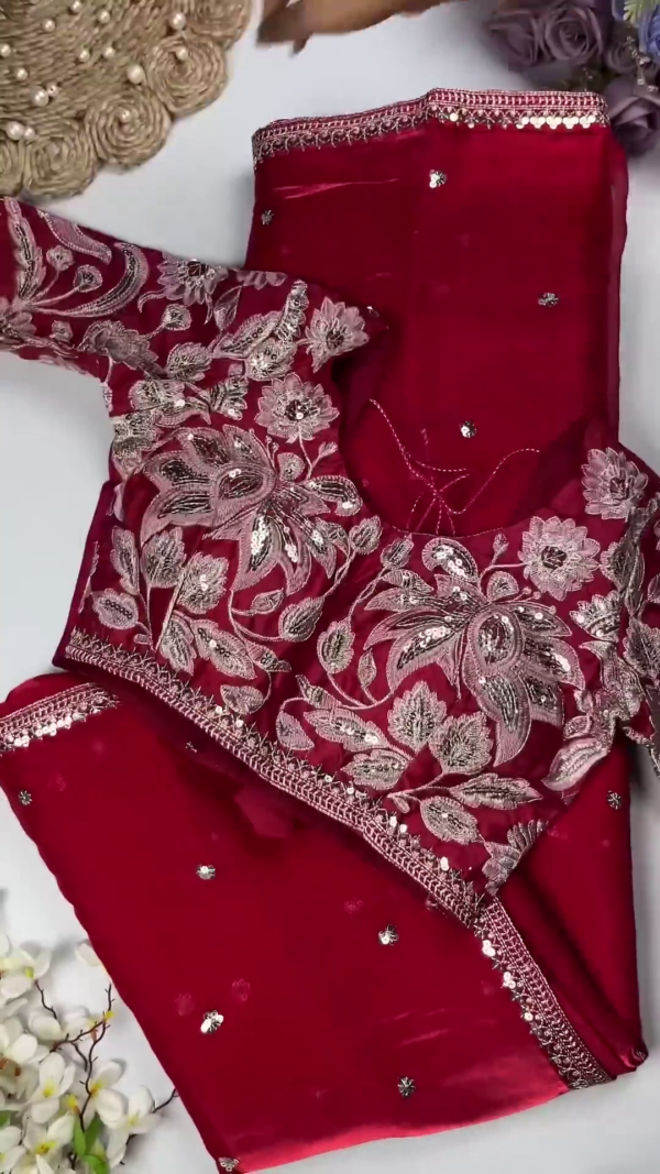 Royal Purple Heavy Embroidered Designer Blouse with Sequin Dupatta Set