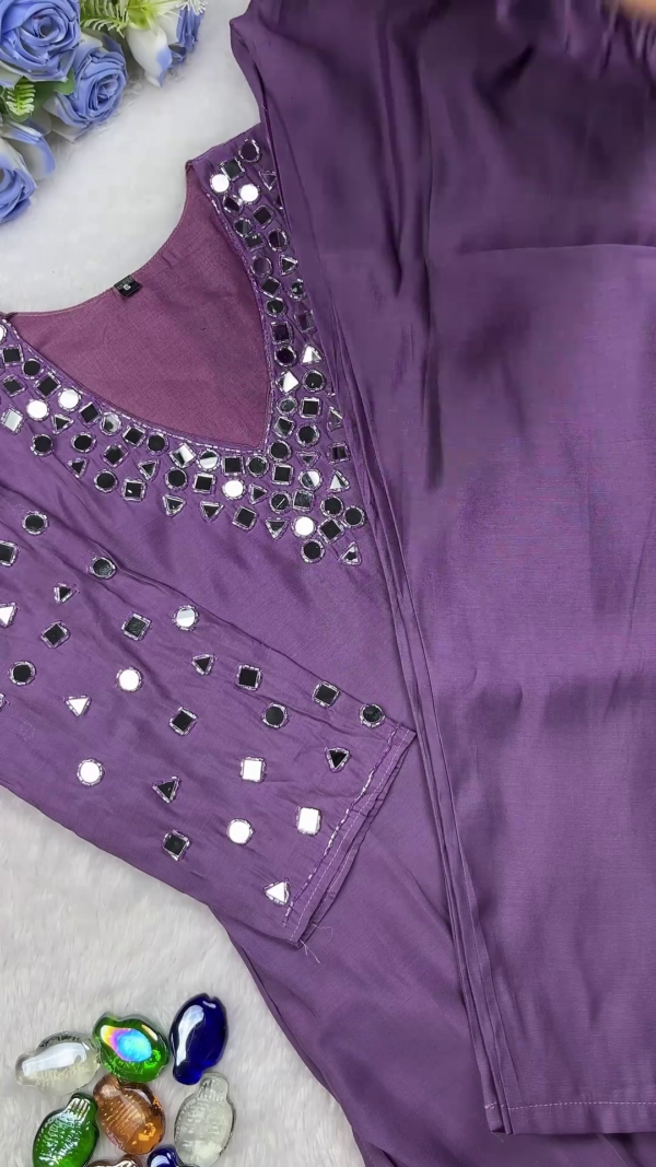 Mauve Lavender Mirror-Work Designer Kurti