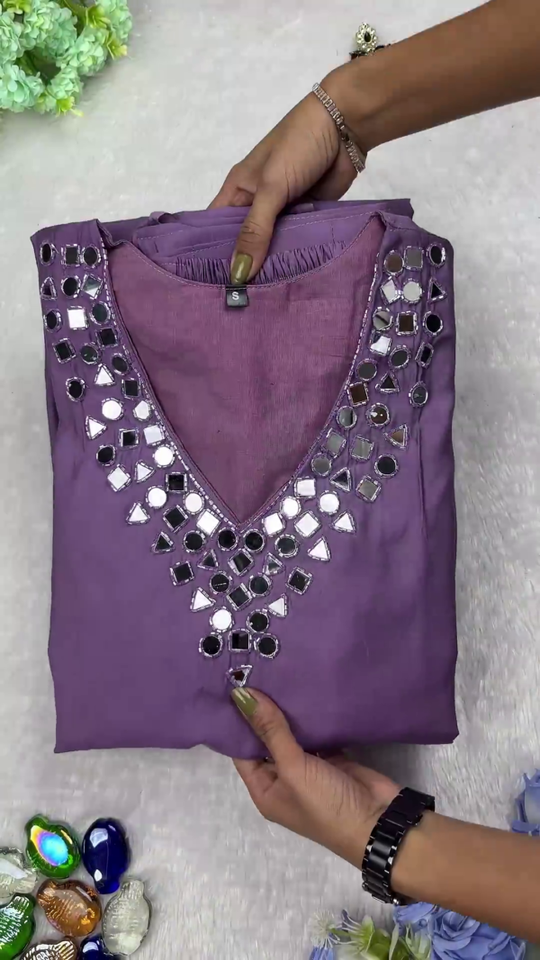 Mauve Lavender Mirror-Work Designer Kurti