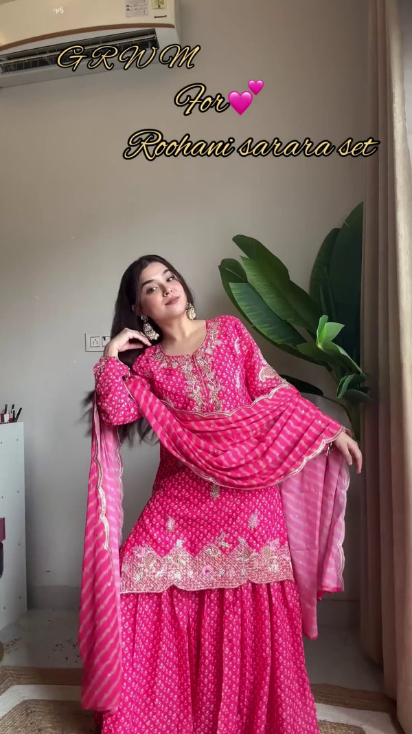 2639-1.png Rochani Pink Bandhani Print Designer Sharara Set