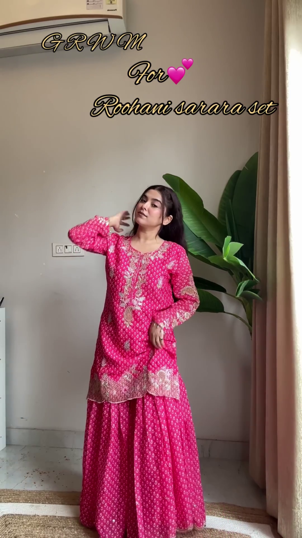 2639-2.png Rochani Pink Bandhani Print Designer Sharara Set