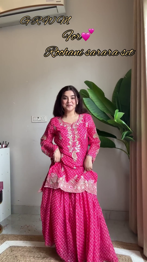 2639-3.png Rochani Pink Bandhani Print Designer Sharara Set