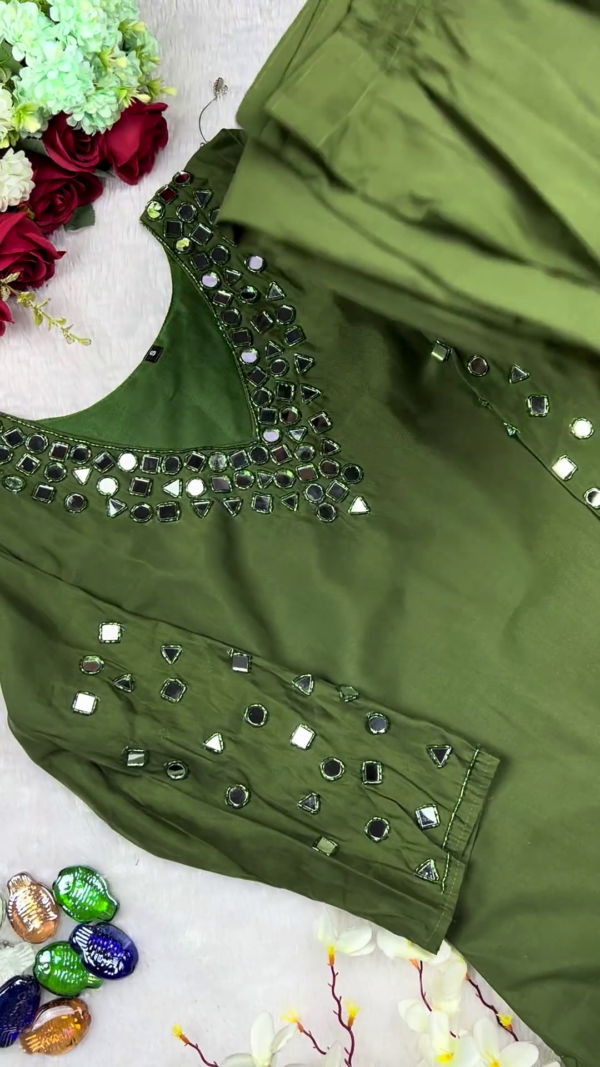 Forest Green Mirror-Work Designer Kurti