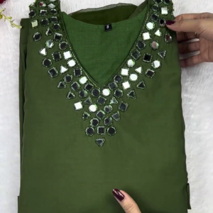 2641-2.png Forest Green Mirror-Work Designer Kurti