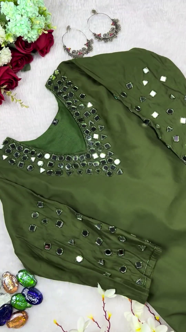 Forest Green Mirror-Work Designer Kurti
