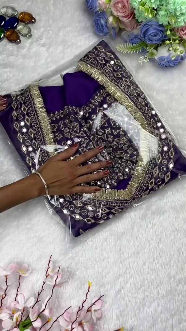 Regal Indigo Violet Mirror-Work Designer Kurti with Fringe Detailing