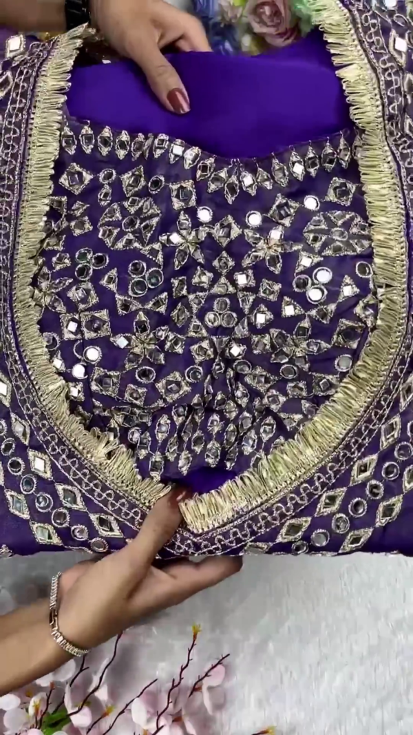 Regal Indigo Violet Mirror-Work Designer Kurti with Fringe Detailing