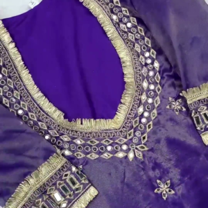 2645-3.png Regal Indigo Violet Mirror-Work Designer Kurti with Fringe Detailing