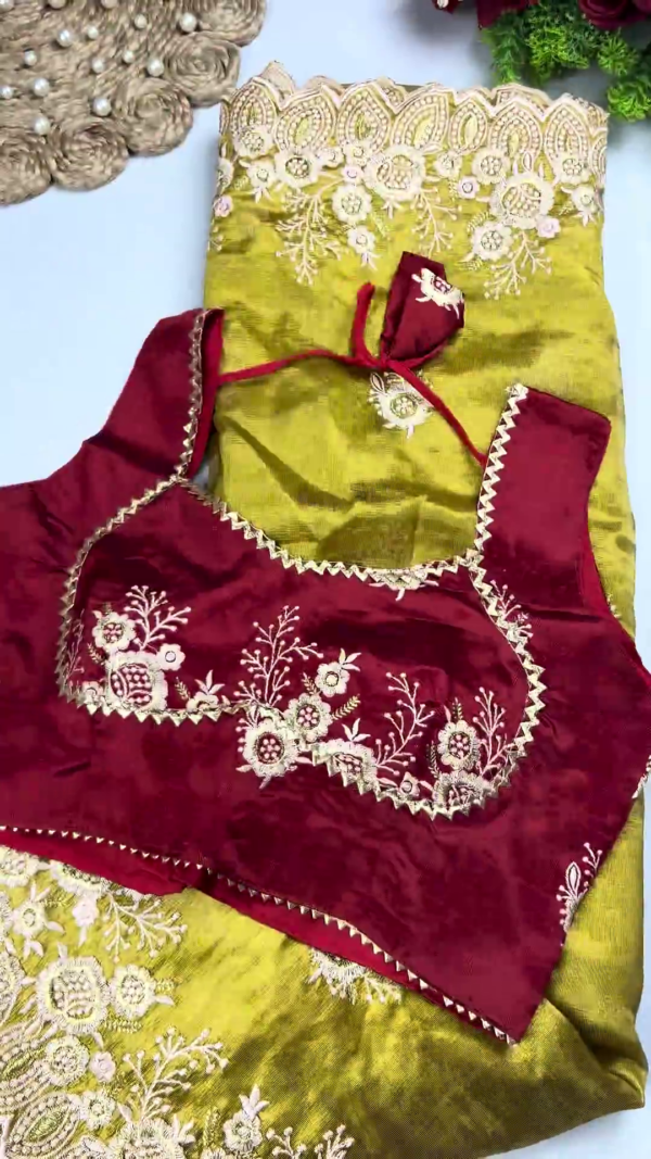 2647-1.png Royal Maroon Heavy Embroidered Designer Blouse with Olive Green Saree Set