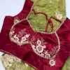 2647-2.png Royal Maroon Heavy Embroidered Designer Blouse with Olive Green Saree Set