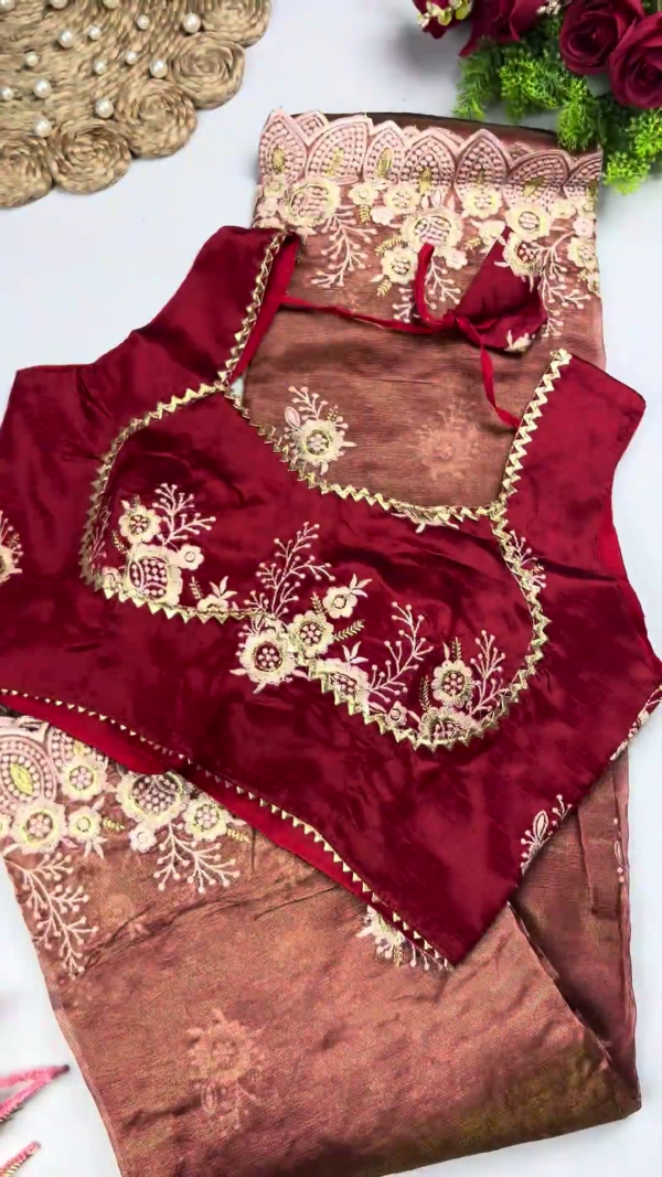 2647-3.png Royal Maroon Heavy Embroidered Designer Blouse with Olive Green Saree Set