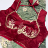 2647-4.png Royal Maroon Heavy Embroidered Designer Blouse with Olive Green Saree Set