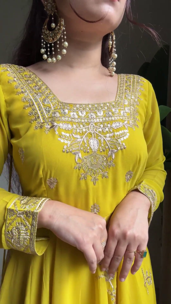 2648-3.png Sunlight Yellow Designer Anarkali Set with Scalloped Embroidery