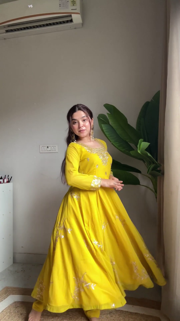 2648-5.png Sunlight Yellow Designer Anarkali Set with Scalloped Embroidery