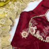 2650-1.png Regal Maroon Embroidered Blouse with Olive Green Scalloped Saree Set