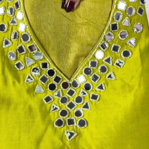 2653-2.png Lime Olive Mirror-Work Designer Kurta Set