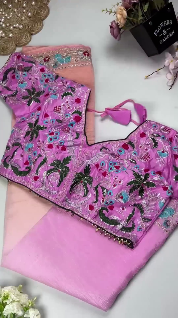 Azure Garden Embroidered Blouse with Ombre Lilac Saree Set