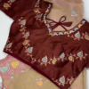 2656-1.png Royal Maroon Leaf-Embroidered Blouse with Sand Gold Saree Set