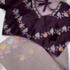 2656-2.png Royal Maroon Leaf-Embroidered Blouse with Sand Gold Saree Set