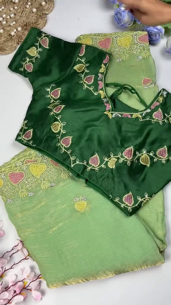 2656-3.png Royal Maroon Leaf-Embroidered Blouse with Sand Gold Saree Set